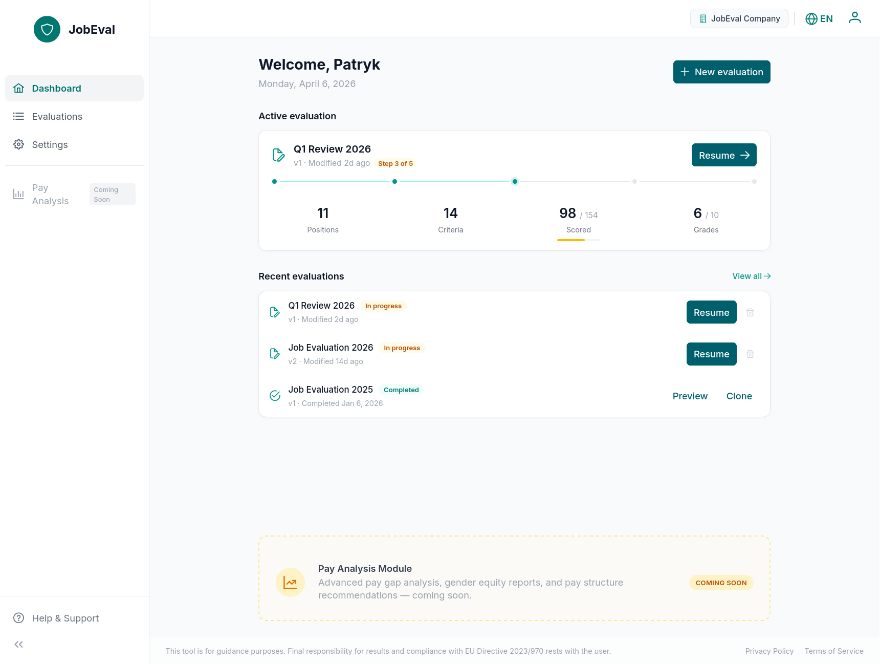 JobEval application screenshot